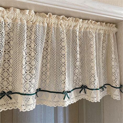 CCYKXARideau brise-bise -Aspect crochet -Style maison de campagne - Motif floral Style rétro - Petit rideau de fenêtre de cuisine (1 pièce,H 45xl100 cm) (1/5)
