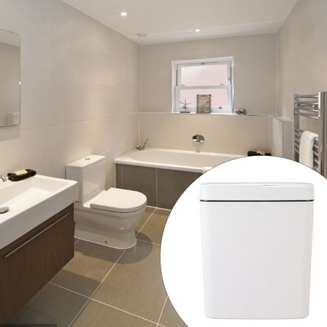 Poubelle de salle de bain blanche de 18 L à capteur automatique alimentée par piles (1/5)
