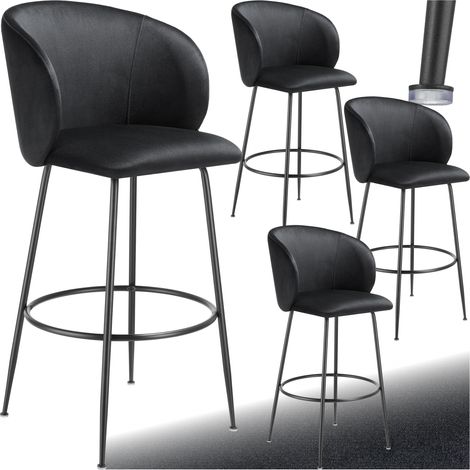 Lot 4 tabourets de bar rembourrés avec dossier aspect velours noir (1/5)