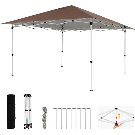 Tonnelle de Jardin Pliable 3 x 3M, UV50+, Pop-Up Tente Pliante Pavillon, avec Sac de Rangement, Réglage en Hauteur, Imperméable, Marron (1/5)