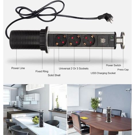 Bloc multiprise escamotable - MARQUE - Modèle - 3 prises - 2 chargeurs USB (1/4)