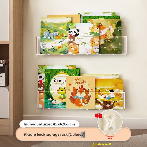 Transparenter, wandmontierter Bilderbuchständer aus Acryl, kein Bohren erforderlich, schlichtes Design, für Wandregale, Oxford Tree Magazine, Kinderregale (2er-Pack [spurenlose Nägel enthalten], wandm (1/5)