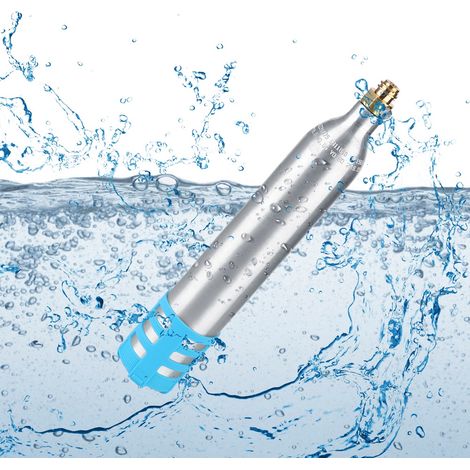 Bouteille de soda rechargeable de 0,6 L avec cartouche de CO2 de rechange réutilisable pour machines à soda et couvercle en silicone bleu (1/5)