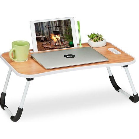 Support pour lit & canapé, H x L x P : 26 x 63 x 40 cm, tablette pliable, pour ordinateur, nature - blanc (1/5)