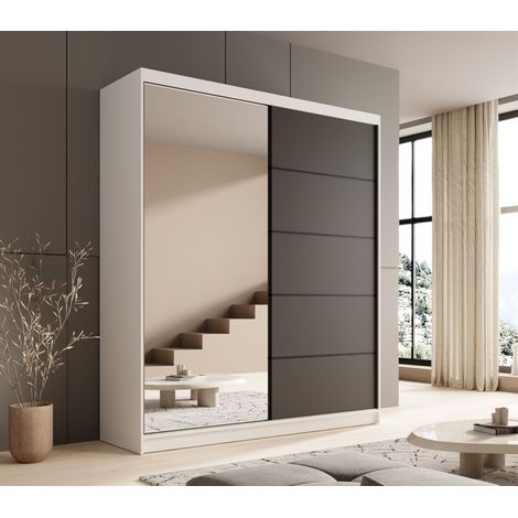 Schiebetürenschrank Schrank BONNY in Weiss- Schwarz matt 180x215x58 cm (1/3)