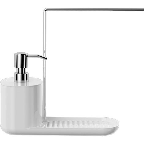 Étagère de Cuisine en Acier Inoxydable avec Distributeur de Savon à Pression Manuelle et Porte-Chiffon Intégré, Organisateur de Comptoir pour Liquide Vaisselle et Savon, Design Moderne Blanc (Modèle 1 (1/2)