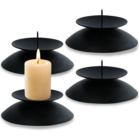 JSSEVN-Lot de 4 bougeoirs en métal pour Couronne de l'Avent avec mandrin - Diamètre 6 cm - Décoration de Table de Noël (Noir) (1/5)