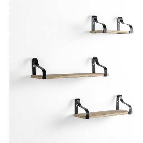 Set de 3 estantes de pared Bemol metal negro y madera de Paulownia