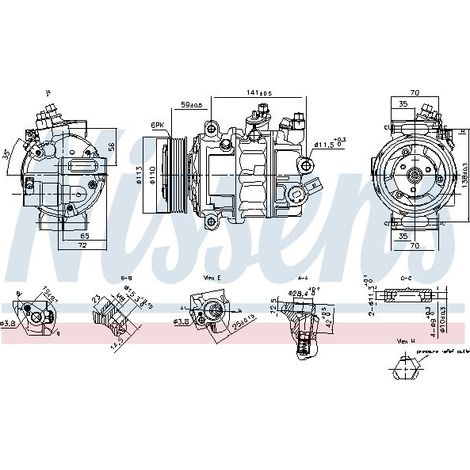 Compresseur, climatisation NISSENS 890893 MAN 7E0816803B 7E0816803F 7E0820803M