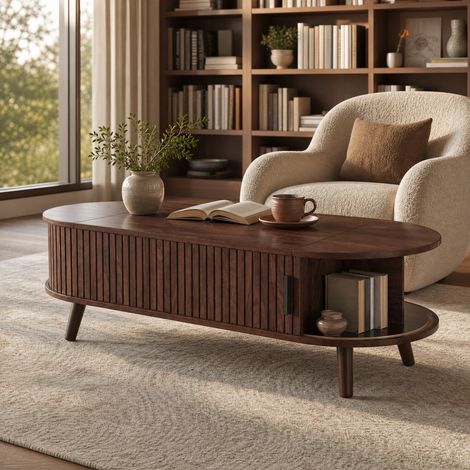 Tavolino da caffè sollevabile con vano nascosto, 120 x 50 x 39,5 cm, noce OKMYHOME (1/5)