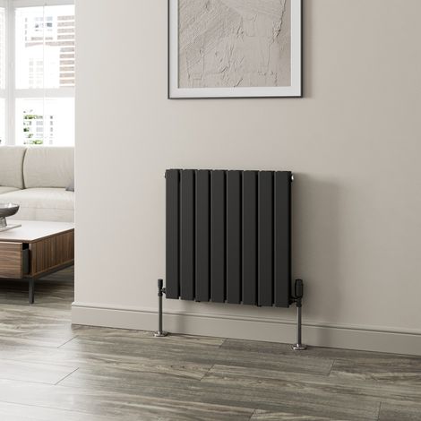 Black Flat Panel Designer Radiator Vertical Horizontal 600 x 608mm Double Panel
