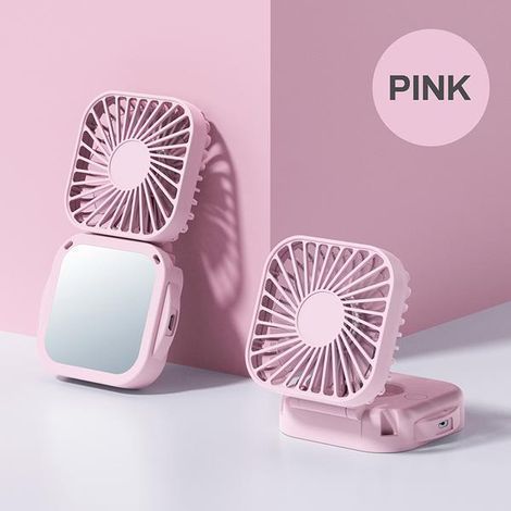Nouveau mini ventilateur portable avec miroir de maquillage intégré – Alimentation USB, carré, pliable, format de poche. (1/5)