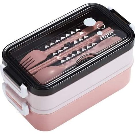 Bento Lunch Box - Enfant et Adulte 3 Compartiments avec Couverts Inclus (ROSE) (1/5)