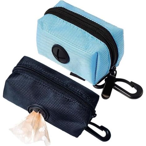 Lot de 2 Disitributeur de Sacs à Crottes pour Chiens,Distributeur de Sac pour Chiens,Distributeur course et randonnée(noir + bleu) (1/4)