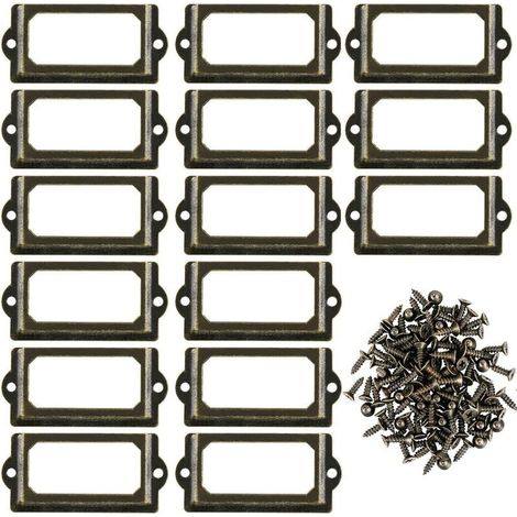 30 pezzi Porta etichette in metallo per mobili, cassetti, armadietti, targhette con viti per scrivania, libreria, scaffale, bronzo M 70 x 33 mm (1/5)