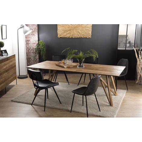 MAXENCE - Table à manger rect. 220x100cm bois teck recyclé pieds teck (1/5)
