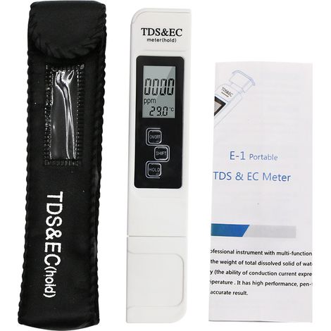 Stylo testeur qualité eau 3 en 1 TDS EC Température, portable compact écran LCD, pour aquarium piscine, blanc