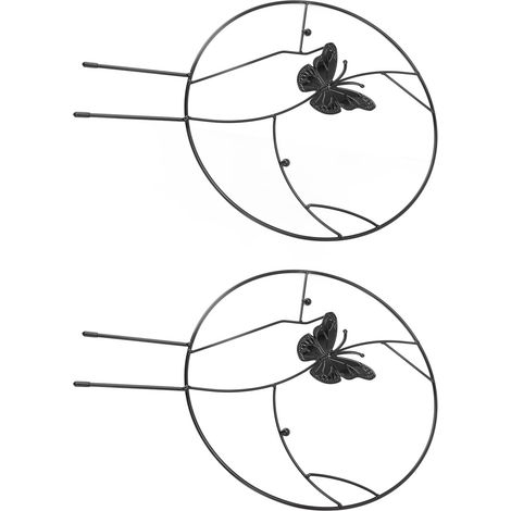 Lot de 2 supports pour plantes grimpantes en fer, structure à anneaux ronds, noir, pour la maison et le jardin. (1/5)