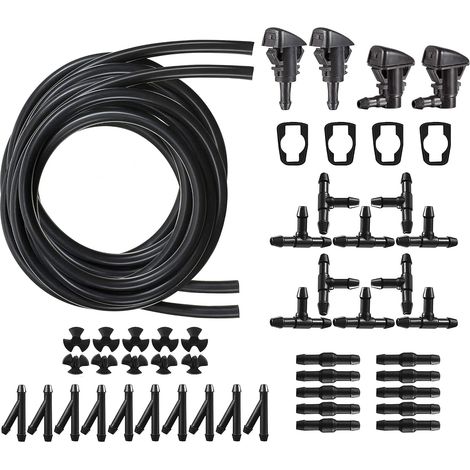 2 x 4 m Windscreen Wiper Hose Kit, Washer Liquid Hose, Universal Hose with 30 Pieces Hose Connector (Type Y I T) + 4 Wiper Nozzles (1/5)