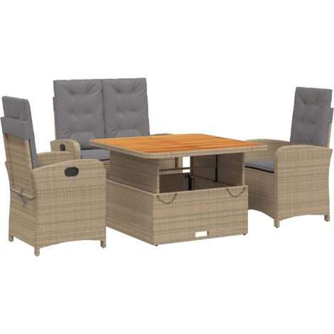 Ensemble à manger de jardin coussins 4 pcs beige résine tressée (1/5)