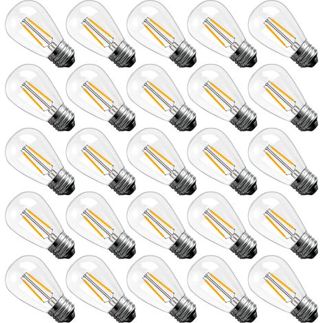 Lot de 25 Ampoules Pour Guirlande Exterieur,Ampoule E27 S14 2W Équivalent 20 W Étanche IP44,Lampe à filament LED 2700K Blanc Chaud AC220-240V,Ampoule Edison en Verre pour Lustres,Jardin,Terrasse [Clas (1/5)