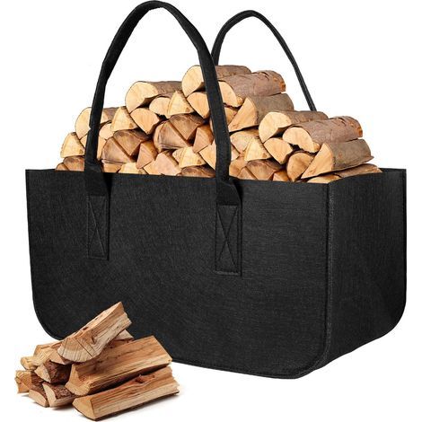 Sac en Feutre, 50x25x25cm Pliable Panier à Bûches avec Poignée, Multi-Usages Panier pour Bois de Chauffage, Vêtement, Jouet, Livre, Gris Foncé Shopping (1/5)