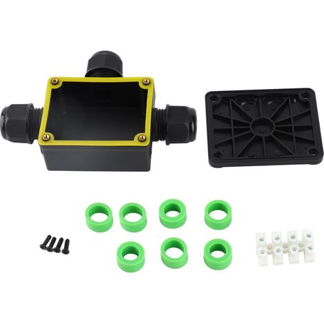 Boîte de dérivation électrique étanche IP68 en plastique noir M686 pour câble extérieur 3 voies type T 71x57x29mm UV ignifuge V2 avec couvercle 9 joints 1 terminal 4 vis (1/5)