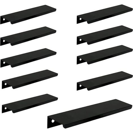 Lot de 10 Poignée Noir Poignée de Meuble Noir- Poignée Invisible Poignee de Meuble Cuisine Noir Poignée Meuble Noir Mat en Alliage d'Aluminium Entraxe 128mm (1/5)