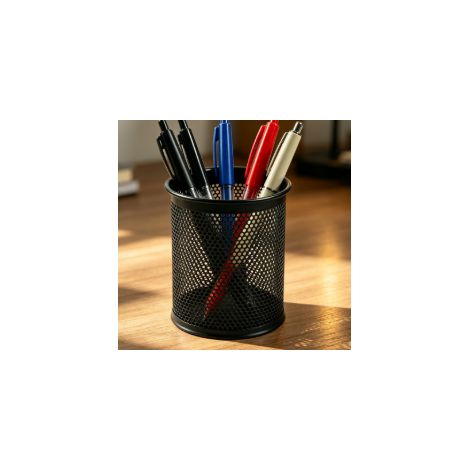 pot à stylos rond noir en maille métallique grande capacité organisateur de bureau rangement multifonction pour fournitures de bureau sur bureau (1/5)