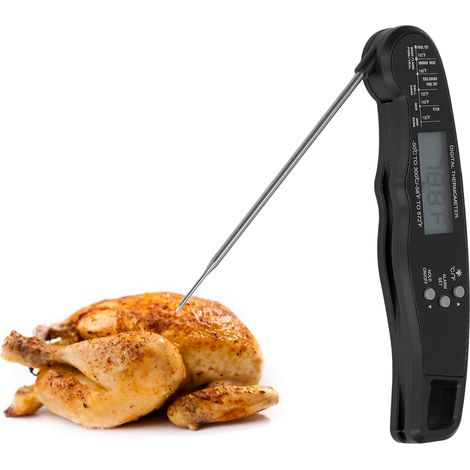 Thermomètre à viande à double aiguille, thermomètre à viande multifonctionnel, thermomètre alimentaire, thermomètre à grand écran numérique avec batterie intégrée, livré en noir. (1/5)