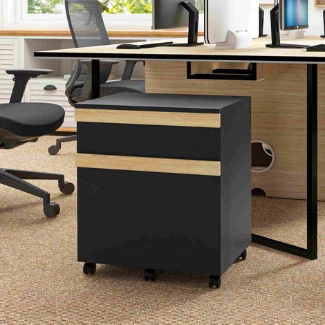 Caisson de bureau à roulettes comprenant 2 tiroirs coulissants trieur à dossiers 48 x 40 x 59,5 centimètres noir