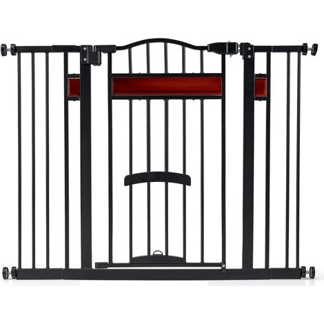 COSTWAY Cancello per Cani per Aperture da 74 a 104 cm, Recinto Espandibile con 2 Prolunghe, Installazione Senza Fori con Supporti, Doppia Chiusura, Cancello Metallico per Scala e Ingresso (Nero) (1/5)