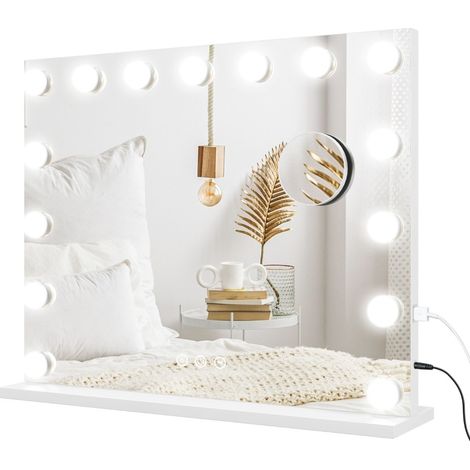 Specchio da trucco LED 58 x 48 cm con 3 modalità luce, dimmer, touch e USB, bianco (1/5)