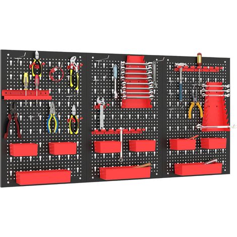 Structure Métallique Robuste Optimisez l Espace Panneau Perforé Établi et Rangement Outils Garage Rouge (1/5)