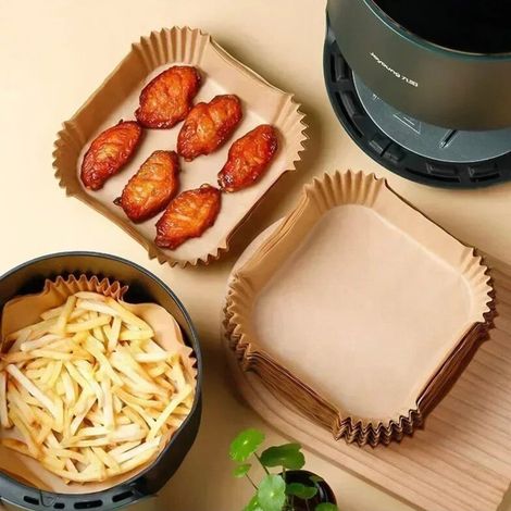 TRADE SHOP - Carta Forno Per Friggitrice Ad Aria 50pz Quadrati Antiaderente Uso Senza Olio Usa E Getta - (1/3)