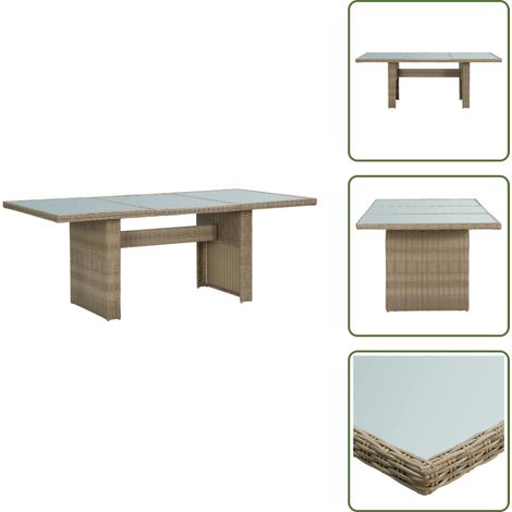 Table à manger Marron 200x100x74 cm Verre et résine tressée - Table De Jardin - Table Repas Extérieur - Mobilier De Jardin - Table En Résine Tressée - Table Avec Verre