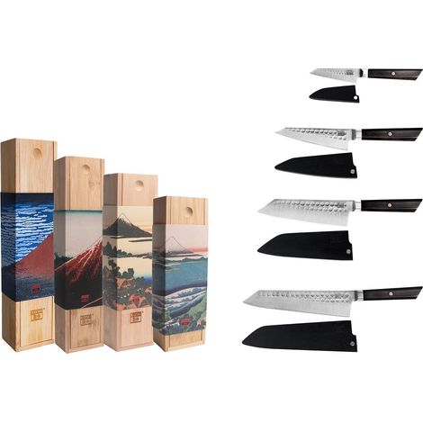 Set de 4 couteaux de cuisine en acier inoxydable 440C et manche en ébène noir avec étuis - PANGIVO (1/5)