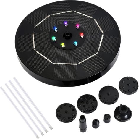 Pompe solaire LED 3,5 W avec éclairage dégradé coloré, batterie 1800 mAh, 6 buses, idéale pour fontaine, bassin de jardin, étang ou terrasse. (1/5)