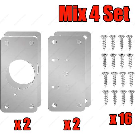 (Mix-4Sets) Kits de réparation de charnières pour meubles de cuisine : plaque de montage en acier inoxydable avec vis de fixation. (1/5)