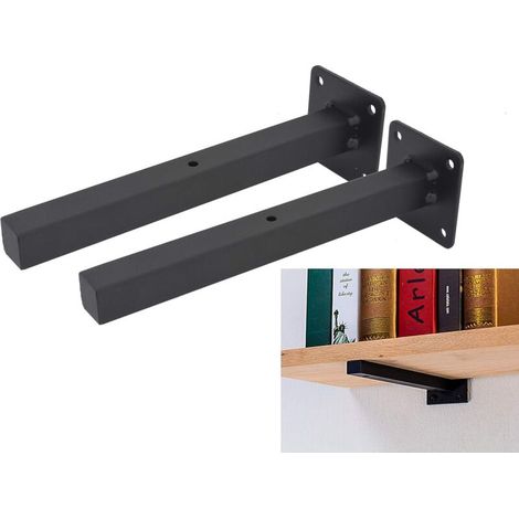 Support de rack noir de qualité industrielle, support en forme de L de 25 cm (10 pouces), adapté aux racks flottants robustes, 2 pièces.