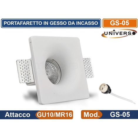 UNIVERSO PORTAFARETTO QUADRATO DA INCASSO IN GESSO VERNICIABILE PER LAMPADINE GU10 MR16