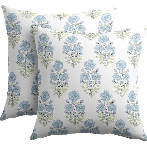 Housses de coussin à motifs floraux bleu-vert, 40 x 40 cm, lot de 2, housses de coussin décoratives d'extérieur de style bohème champêtre, adaptées aux canapés. (1/5)
