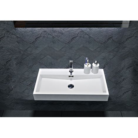 Wandbecken Aufsatzwaschbecken Bernstein BS6002 Gussmarmor Weiß 76,5cm mit Armaturloch