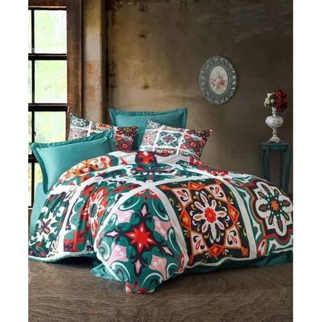 Juego de cama - 1 funda nórdica 220 x 240 cm + 2 fundas de almohada 60 x 60 cm - 100 % poliéster microsatín - Verde