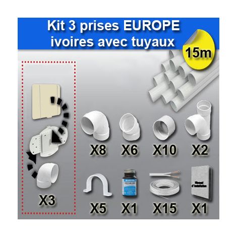 Ensemble 3 prises europe avec tuyaux - couleur au choix - beige
