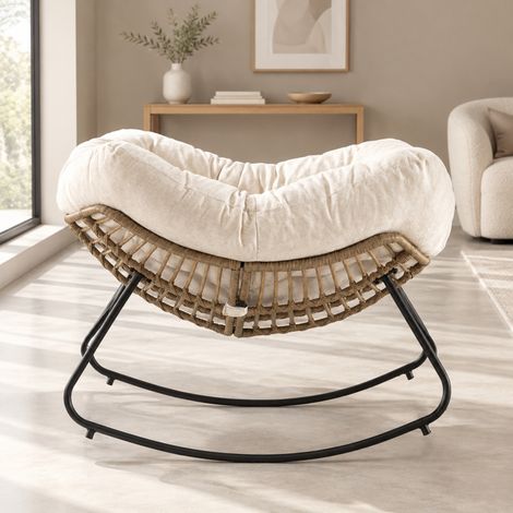 Beiger Chenille-Schaukelsessel, moderner Akzentstuhl für Wohnzimmer und Schlafzimmer, OKWISH (1/5)
