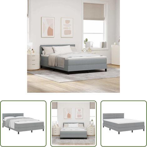 Lit moderne - Lit à ressorts avec matelas Gris clair 140 x 200 cm tissu (1/5)
