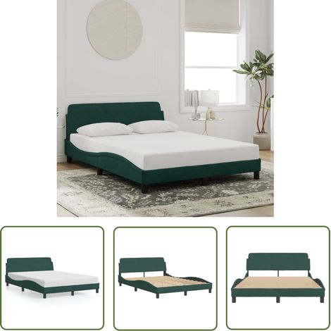 The Living Store Bettgestell ohne Matratze Dunkelgrün 120x200 cm Samt - Samtbett - Doppelbett - Boxspringbetten - Bettsofa - Lattenrost (1/5)