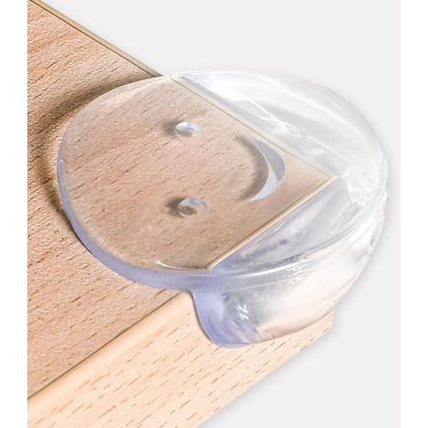 Lot de 4 housses de protection en silicone anti-collision pour coins de table - Épais et doux - Autocollants latéraux (visage rond souriant, 2.9x 1.87 cm) (1/5)