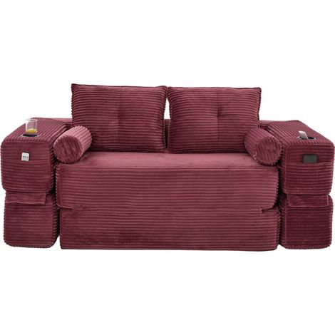 Divano letto 2 posti in velluto a coste con molle, tasche e portabicchieri (1/5)